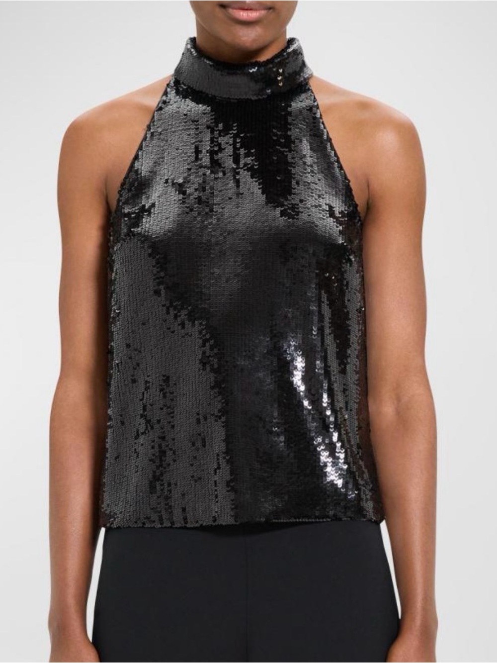 Theory Black Sequin Roll-Neck Halter Top. Medium. NWT